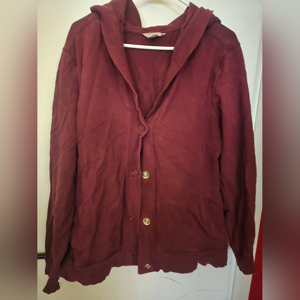 Women's Burgundy Hooded Cardigan